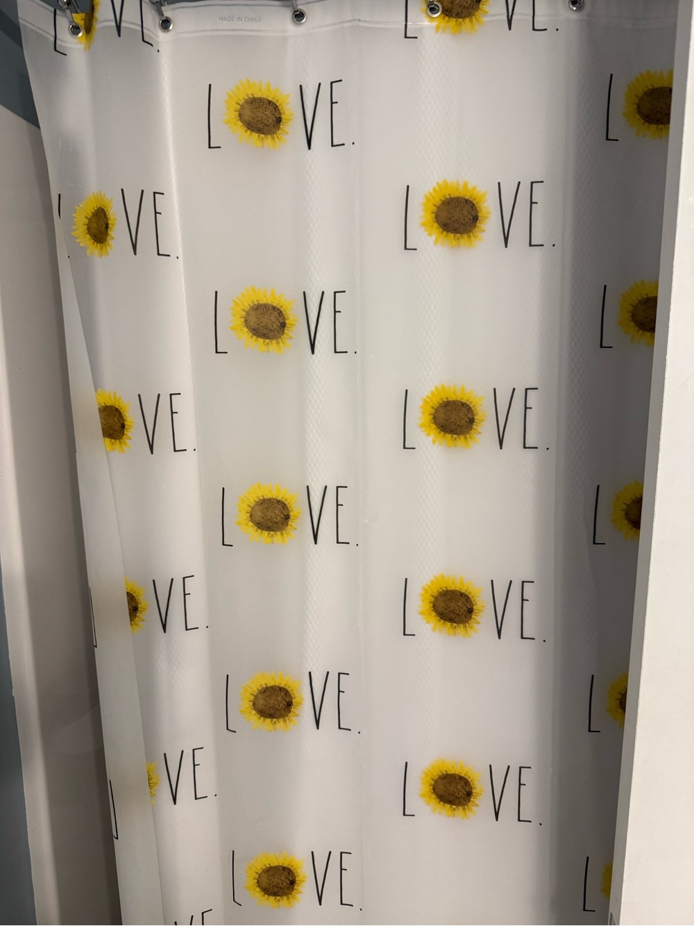 Rae Dunn Sunflower "LOVE" Shower Curtain.